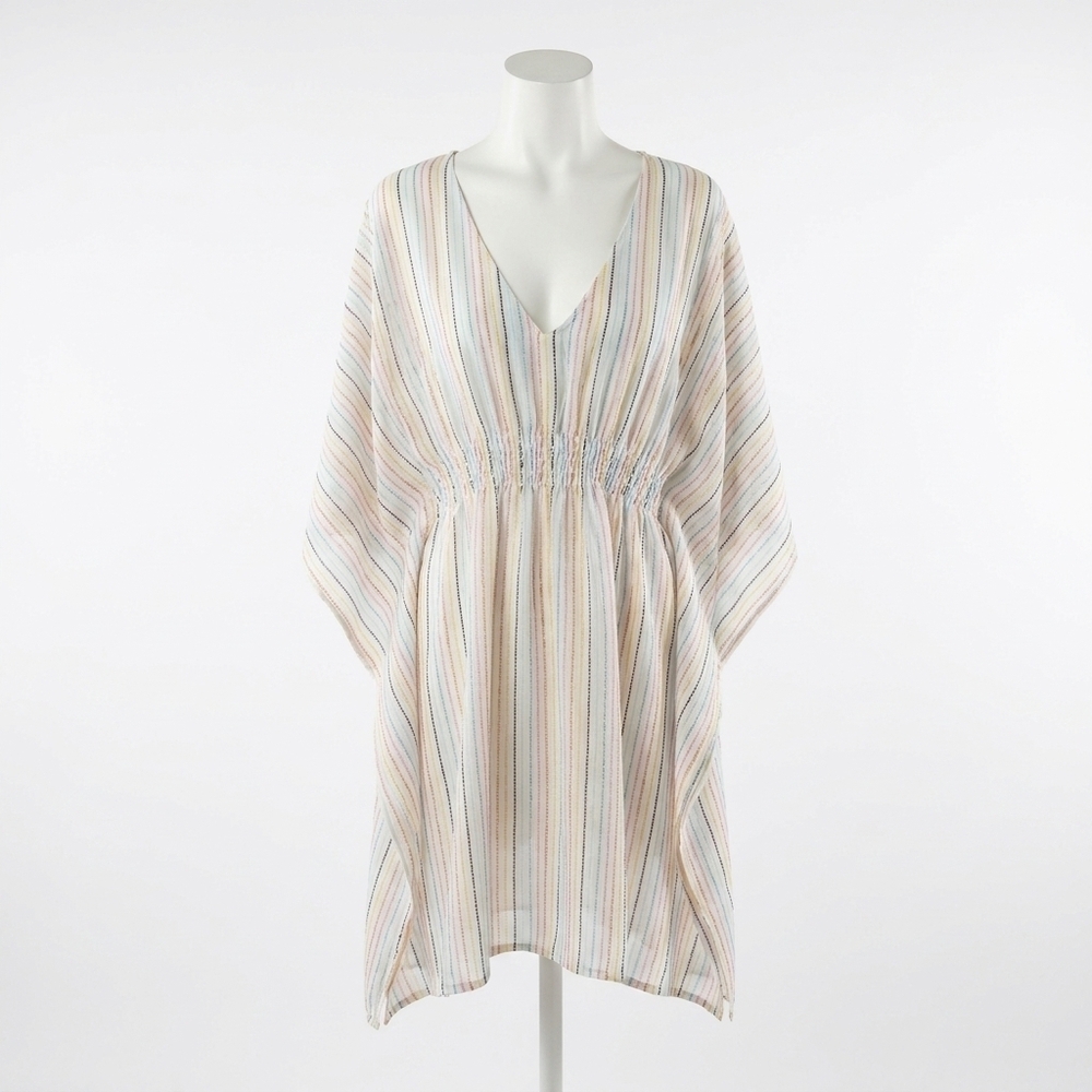 NEW SHIRALEAH jessica lightweight pin stripe swimsuit cover up in white multicol
